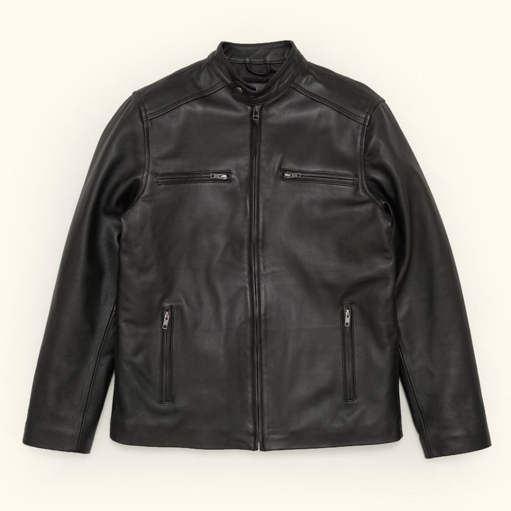 Bashwood Handmade Black Leather Moto Jacket
